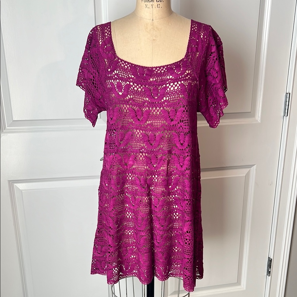 Nanette Lepore Orchid Rayon Crochet Swim Coverup